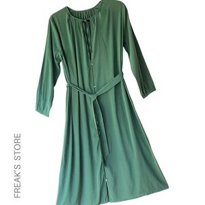 FREAK’S STORE | NWOT BUTTON FRONT PLEATED LONG SLEEVE MIDI DRESS BELTED | ONE SZ